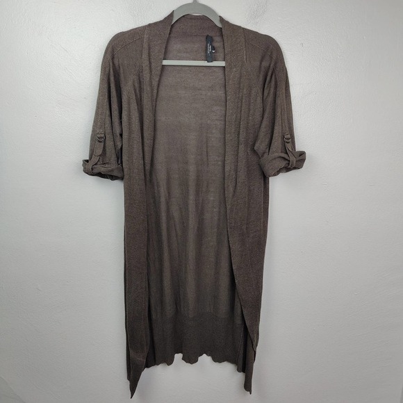 Weekend Max Mara Size Large Brown Silk Hemp Open Cardigan Three Quarter Sleeve - Picture 2 of 6